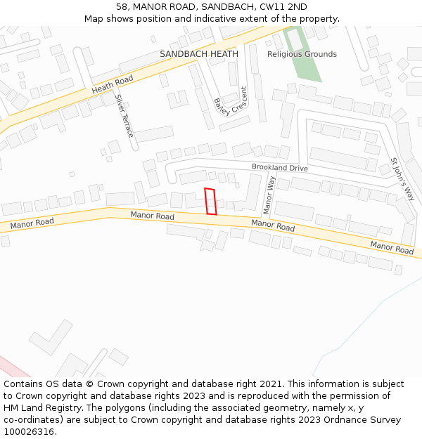 58, MANOR ROAD, SANDBACH, CW11 2ND: Location map and indicative extent of plot