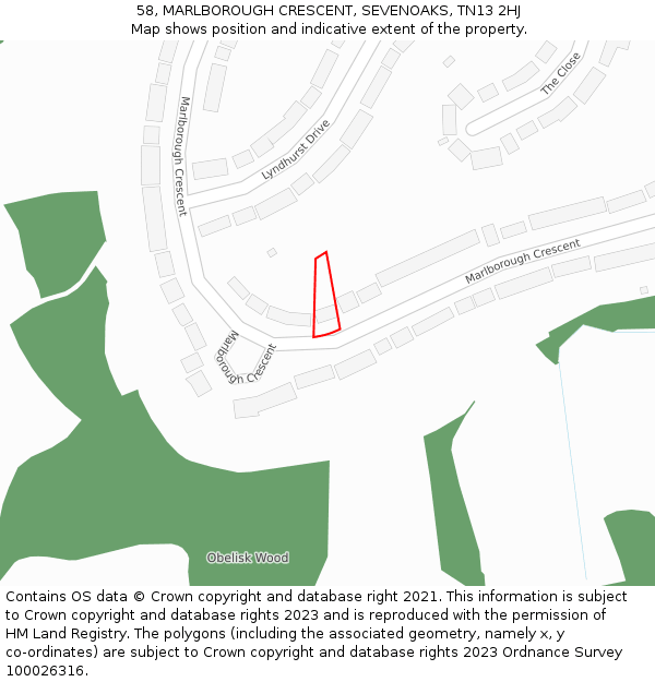 58, MARLBOROUGH CRESCENT, SEVENOAKS, TN13 2HJ: Location map and indicative extent of plot