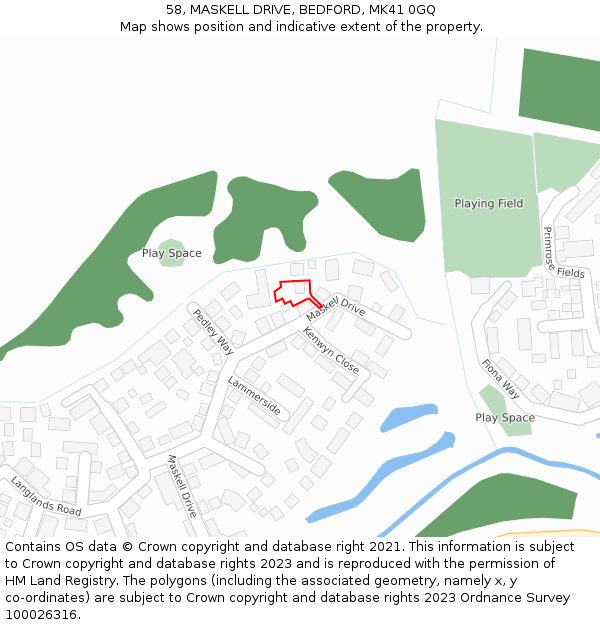 58, MASKELL DRIVE, BEDFORD, MK41 0GQ: Location map and indicative extent of plot