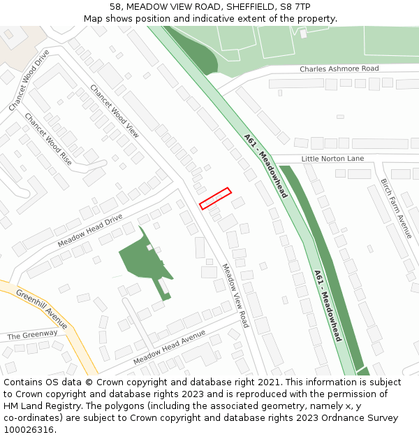 58, MEADOW VIEW ROAD, SHEFFIELD, S8 7TP: Location map and indicative extent of plot