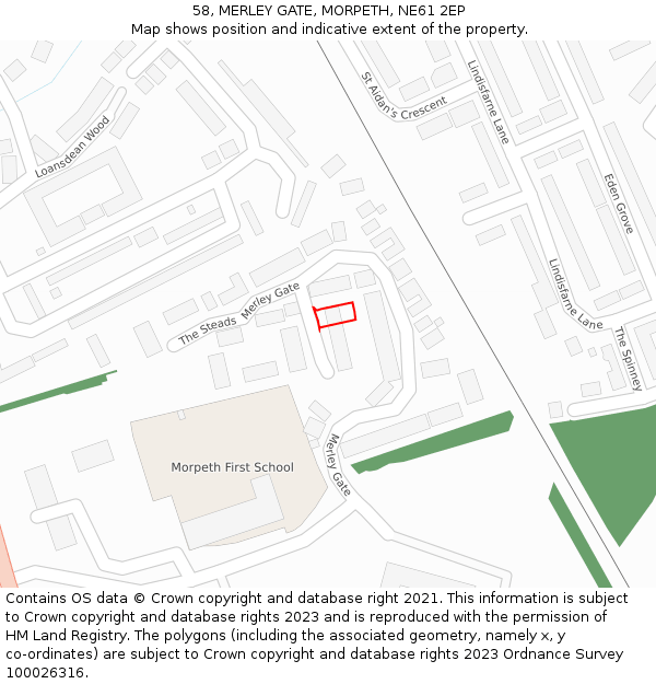 58, MERLEY GATE, MORPETH, NE61 2EP: Location map and indicative extent of plot