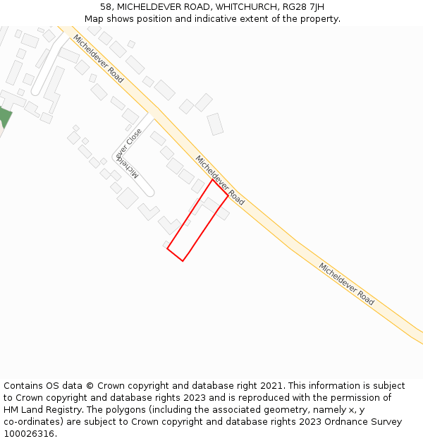 58, MICHELDEVER ROAD, WHITCHURCH, RG28 7JH: Location map and indicative extent of plot