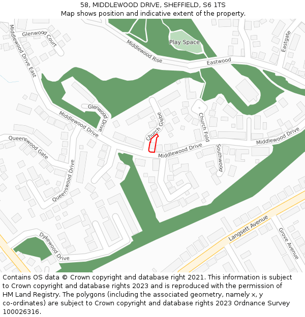 58, MIDDLEWOOD DRIVE, SHEFFIELD, S6 1TS: Location map and indicative extent of plot