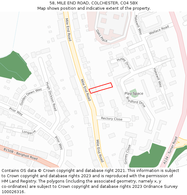 58, MILE END ROAD, COLCHESTER, CO4 5BX: Location map and indicative extent of plot