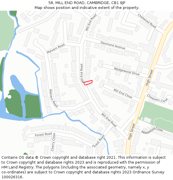 58, MILL END ROAD, CAMBRIDGE, CB1 9JP: Location map and indicative extent of plot
