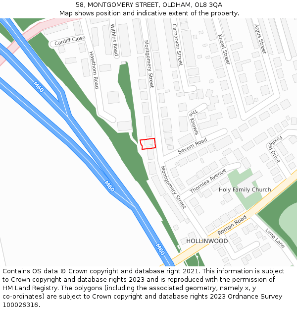 58, MONTGOMERY STREET, OLDHAM, OL8 3QA: Location map and indicative extent of plot