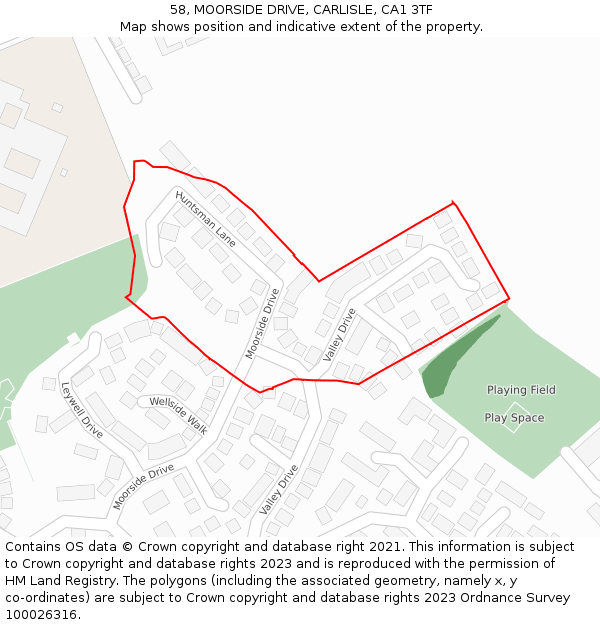 58, MOORSIDE DRIVE, CARLISLE, CA1 3TF: Location map and indicative extent of plot