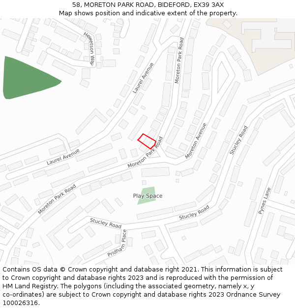 58, MORETON PARK ROAD, BIDEFORD, EX39 3AX: Location map and indicative extent of plot