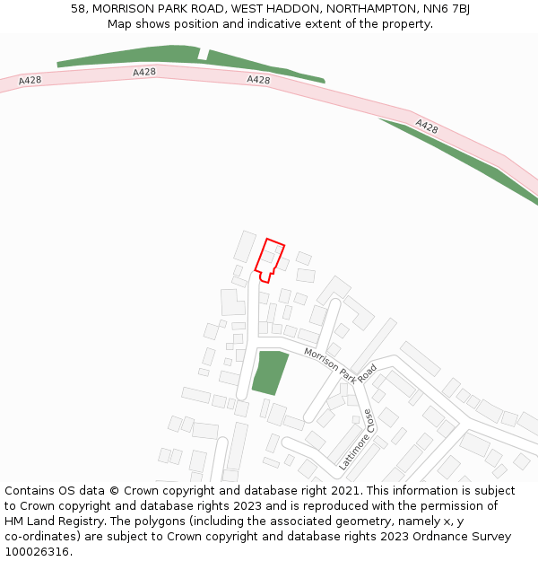 58, MORRISON PARK ROAD, WEST HADDON, NORTHAMPTON, NN6 7BJ: Location map and indicative extent of plot