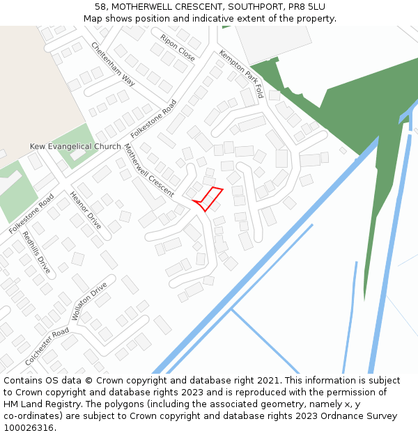 58, MOTHERWELL CRESCENT, SOUTHPORT, PR8 5LU: Location map and indicative extent of plot