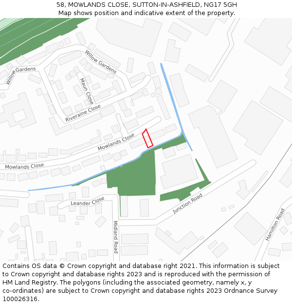 58, MOWLANDS CLOSE, SUTTON-IN-ASHFIELD, NG17 5GH: Location map and indicative extent of plot