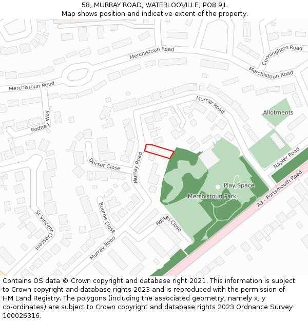 58, MURRAY ROAD, WATERLOOVILLE, PO8 9JL: Location map and indicative extent of plot