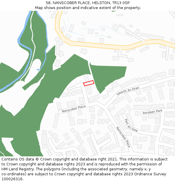 58, NANSCOBER PLACE, HELSTON, TR13 0SP: Location map and indicative extent of plot