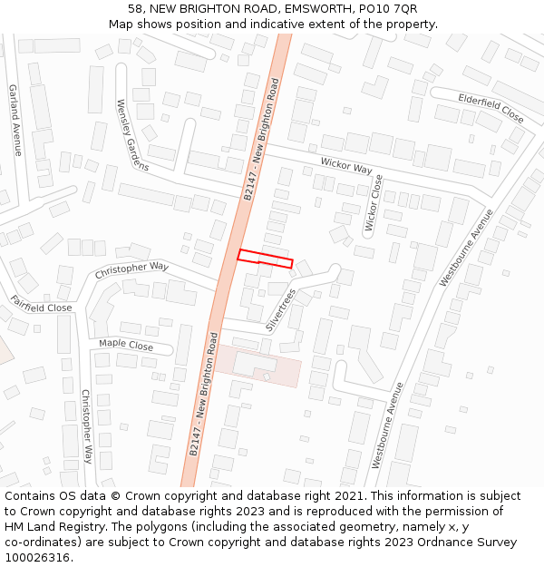 58, NEW BRIGHTON ROAD, EMSWORTH, PO10 7QR: Location map and indicative extent of plot