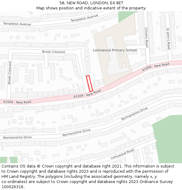 58, NEW ROAD, LONDON, E4 8ET: Location map and indicative extent of plot