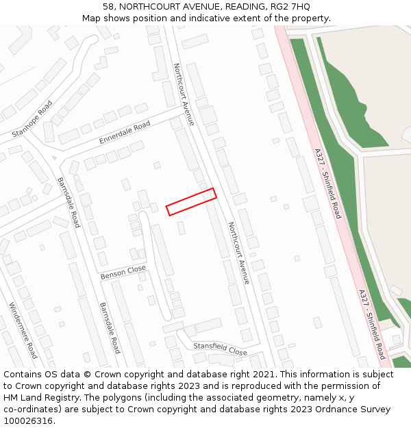58, NORTHCOURT AVENUE, READING, RG2 7HQ: Location map and indicative extent of plot