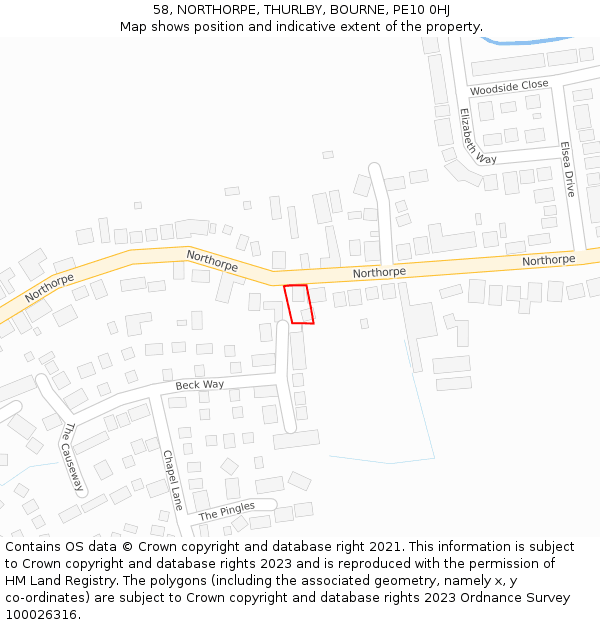 58, NORTHORPE, THURLBY, BOURNE, PE10 0HJ: Location map and indicative extent of plot