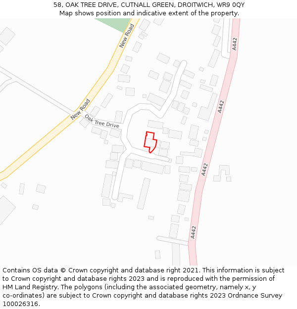 58, OAK TREE DRIVE, CUTNALL GREEN, DROITWICH, WR9 0QY: Location map and indicative extent of plot