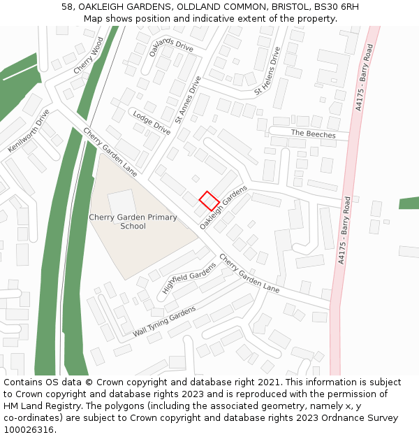 58, OAKLEIGH GARDENS, OLDLAND COMMON, BRISTOL, BS30 6RH: Location map and indicative extent of plot