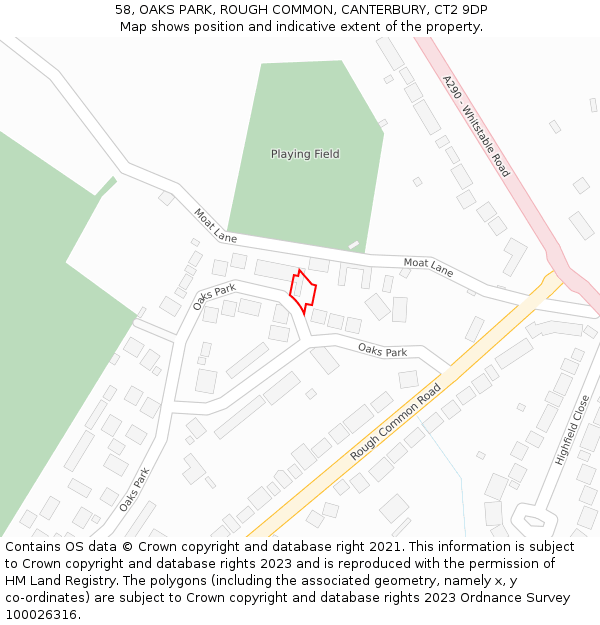 58, OAKS PARK, ROUGH COMMON, CANTERBURY, CT2 9DP: Location map and indicative extent of plot