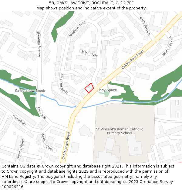 58, OAKSHAW DRIVE, ROCHDALE, OL12 7PF: Location map and indicative extent of plot