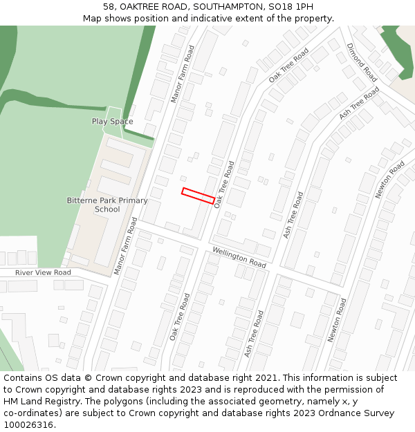 58, OAKTREE ROAD, SOUTHAMPTON, SO18 1PH: Location map and indicative extent of plot