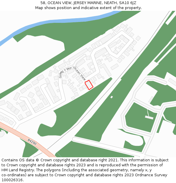 58, OCEAN VIEW, JERSEY MARINE, NEATH, SA10 6JZ: Location map and indicative extent of plot