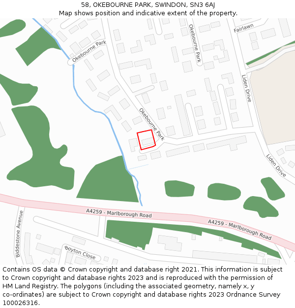 58, OKEBOURNE PARK, SWINDON, SN3 6AJ: Location map and indicative extent of plot