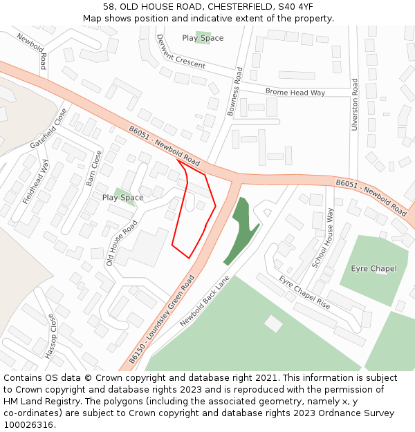 58, OLD HOUSE ROAD, CHESTERFIELD, S40 4YF: Location map and indicative extent of plot