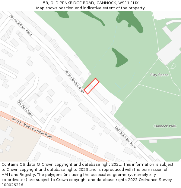 58, OLD PENKRIDGE ROAD, CANNOCK, WS11 1HX: Location map and indicative extent of plot