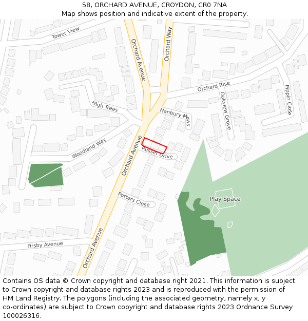 58, ORCHARD AVENUE, CROYDON, CR0 7NA: Location map and indicative extent of plot