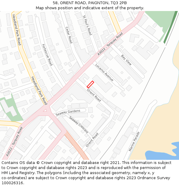 58, ORIENT ROAD, PAIGNTON, TQ3 2PB: Location map and indicative extent of plot