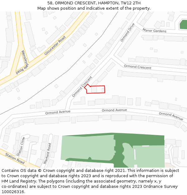 58, ORMOND CRESCENT, HAMPTON, TW12 2TH: Location map and indicative extent of plot