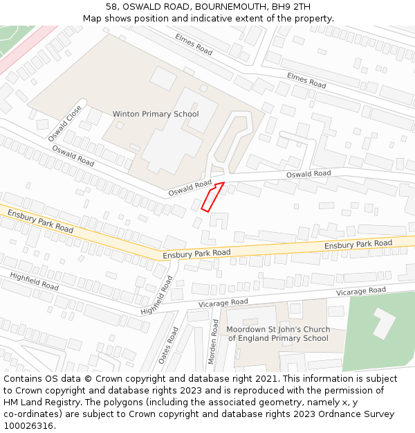 58, OSWALD ROAD, BOURNEMOUTH, BH9 2TH: Location map and indicative extent of plot