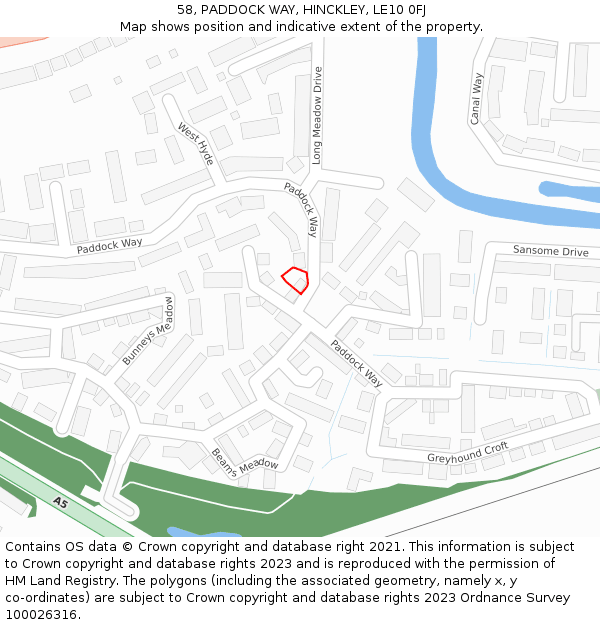 58, PADDOCK WAY, HINCKLEY, LE10 0FJ: Location map and indicative extent of plot