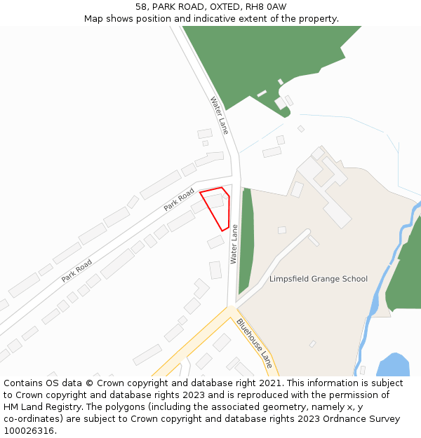 58, PARK ROAD, OXTED, RH8 0AW: Location map and indicative extent of plot