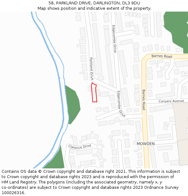 58, PARKLAND DRIVE, DARLINGTON, DL3 9DU: Location map and indicative extent of plot