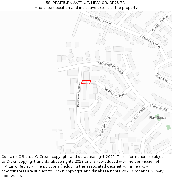 58, PEATBURN AVENUE, HEANOR, DE75 7RL: Location map and indicative extent of plot