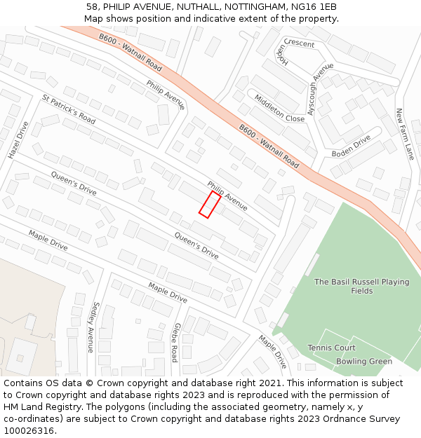 58, PHILIP AVENUE, NUTHALL, NOTTINGHAM, NG16 1EB: Location map and indicative extent of plot