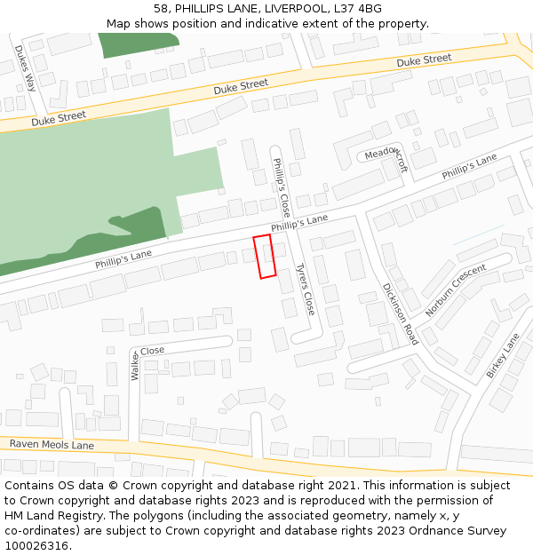 58, PHILLIPS LANE, LIVERPOOL, L37 4BG: Location map and indicative extent of plot