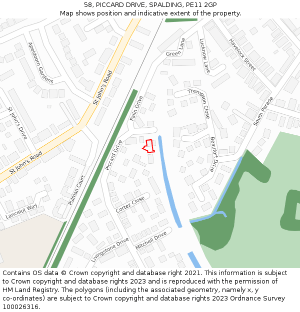 58, PICCARD DRIVE, SPALDING, PE11 2GP: Location map and indicative extent of plot