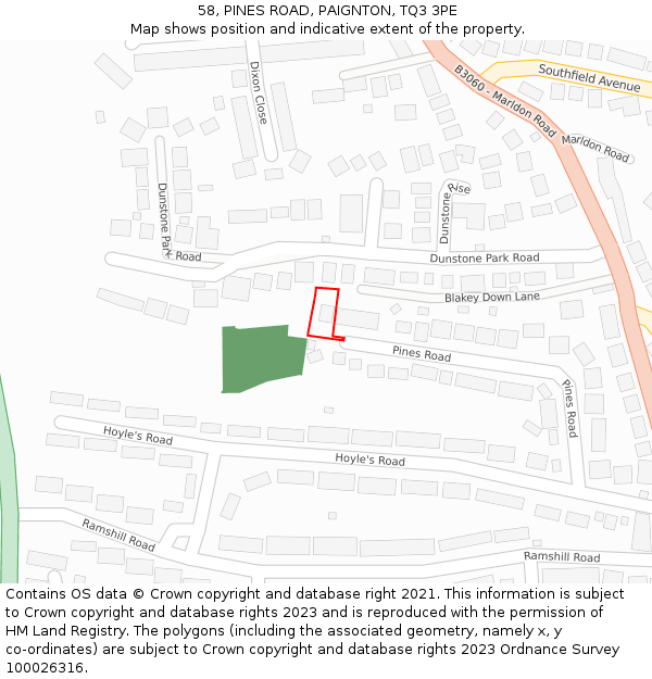 58, PINES ROAD, PAIGNTON, TQ3 3PE: Location map and indicative extent of plot