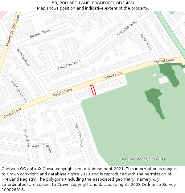 58, POLLARD LANE, BRADFORD, BD2 4RN: Location map and indicative extent of plot