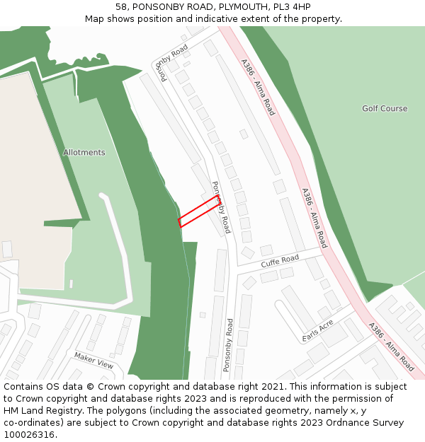 58, PONSONBY ROAD, PLYMOUTH, PL3 4HP: Location map and indicative extent of plot
