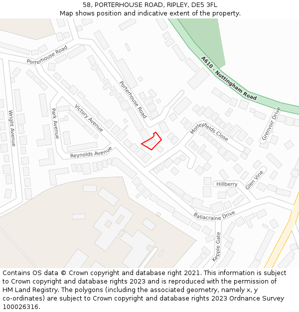 58, PORTERHOUSE ROAD, RIPLEY, DE5 3FL: Location map and indicative extent of plot