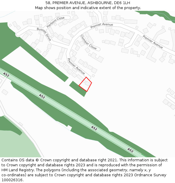 58, PREMIER AVENUE, ASHBOURNE, DE6 1LH: Location map and indicative extent of plot