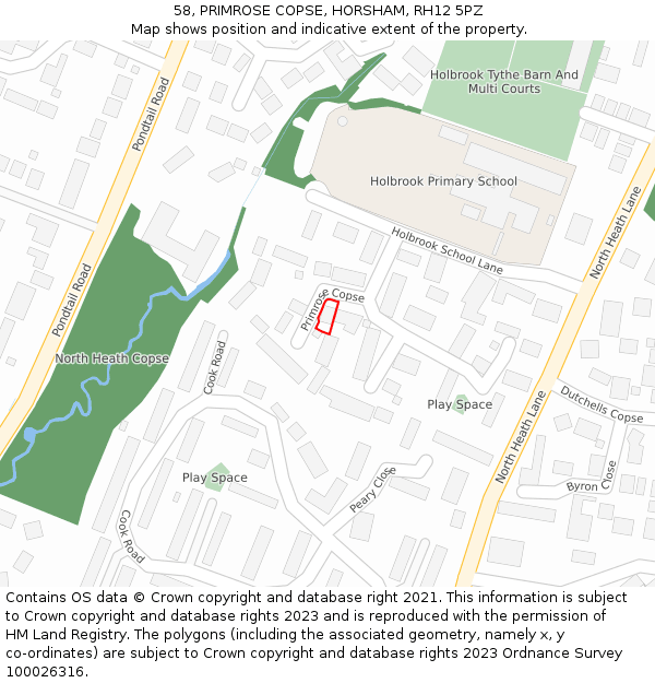 58, PRIMROSE COPSE, HORSHAM, RH12 5PZ: Location map and indicative extent of plot