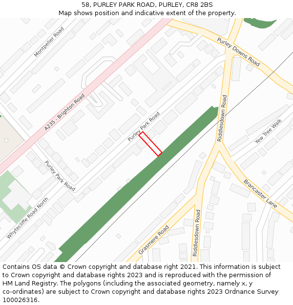 58, PURLEY PARK ROAD, PURLEY, CR8 2BS: Location map and indicative extent of plot