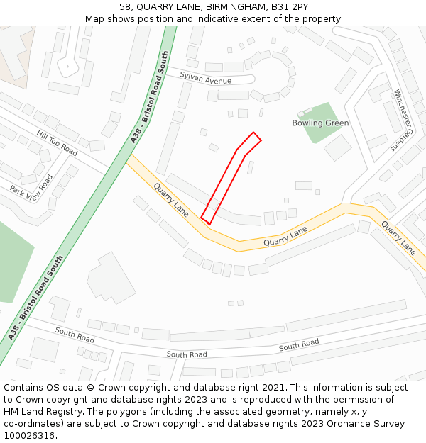 58, QUARRY LANE, BIRMINGHAM, B31 2PY: Location map and indicative extent of plot