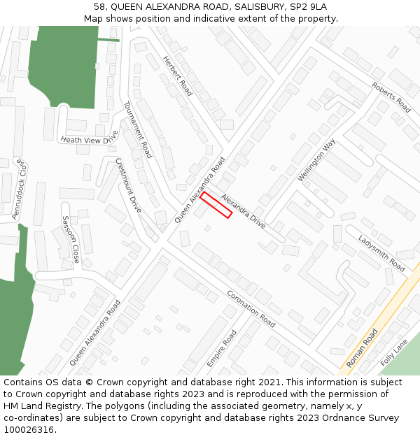 58, QUEEN ALEXANDRA ROAD, SALISBURY, SP2 9LA: Location map and indicative extent of plot